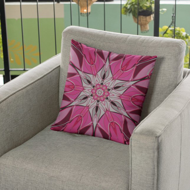 Cartoon Mandala Flower Pink and White Throw Pillow (Creator Uploaded)