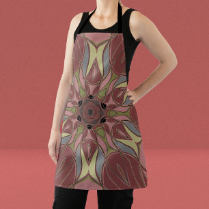 Cartoon Mandala Flower Pink and Yellow Apron