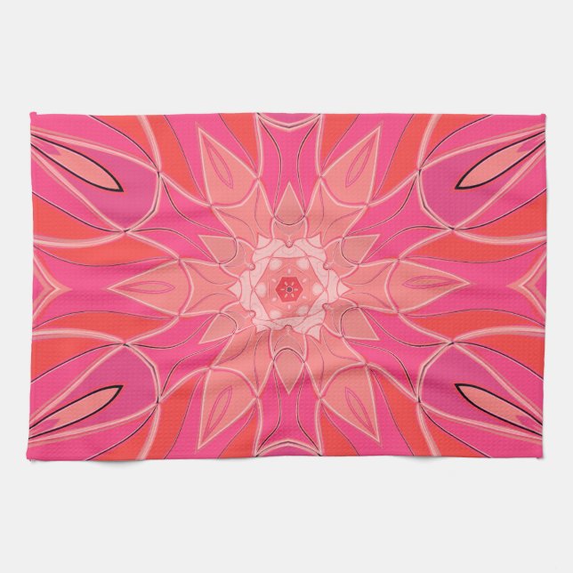 Cartoon Mandala Flower Pink Kitchen Towel (Horizontal)