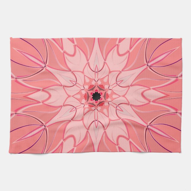 Cartoon Mandala Flower Pink Kitchen Towel (Horizontal)