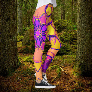 Cartoon Mandala Flower Pink Purple and Orange Leggings