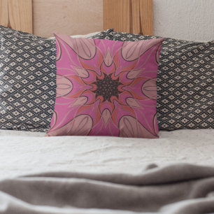 Cartoon Mandala Flower Pink Throw Pillow
