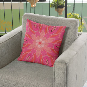 Cartoon Mandala Flower Pink Throw Pillow
