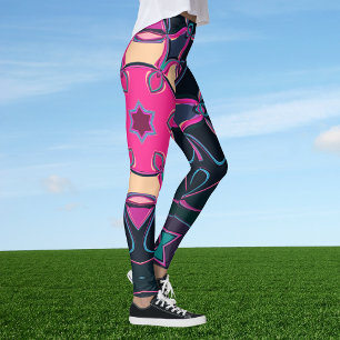 Cartoon Mandala Flower Pink Yellow and Black Leggings