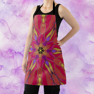 Cartoon Mandala Flower Pink Yellow and Purple Apron