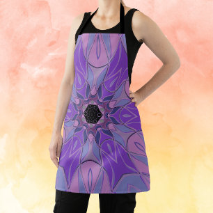 Cartoon Mandala Flower Purple Pink and Blue Apron