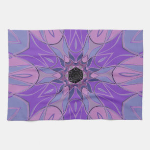 Cartoon Mandala Flower Purple Pink and Blue Kitchen Towel