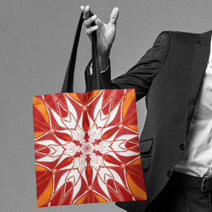 Cartoon Mandala Flower Red Orange and White Tote Bag