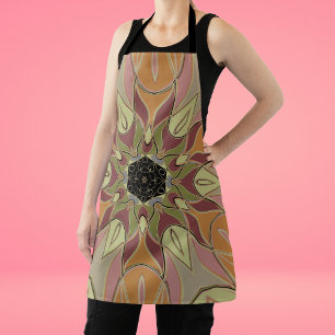 Cartoon Mandala Flower Red Orange and Yellow Apron