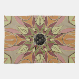Cartoon Mandala Flower Red Orange and Yellow Kitchen Towel