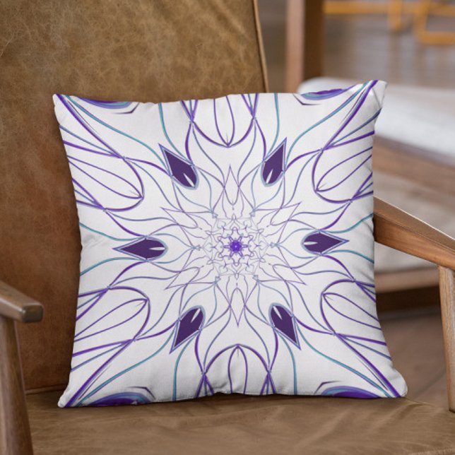 Cartoon Mandala Flower White and Purple Throw Pillow (Creator Uploaded)