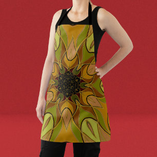 Cartoon Mandala Flower Yellow and Green Apron