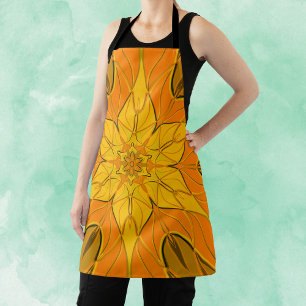 Cartoon Mandala Flower Yellow Apron