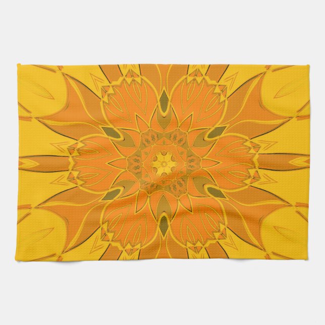 Cartoon Mandala Flower Yellow Kitchen Towel (Horizontal)
