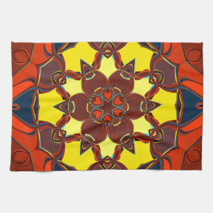 Cartoon Mandala Flower Yellow Orange and Blue Kitchen Towel