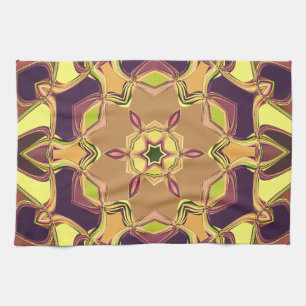 Cartoon Mandala Flower Yellow Purple and Orange Kitchen Towel