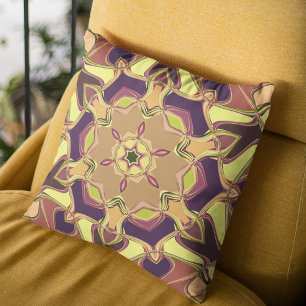 Cartoon Mandala Flower Yellow Purple and Orange Throw Pillow