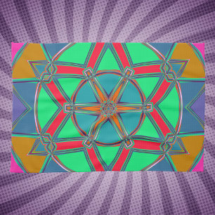 Cartoon Mandala Green Red and Blue Kitchen Towel