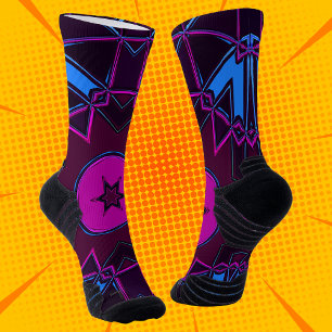 Cartoon Mandala Purple Pink and Blue Socks