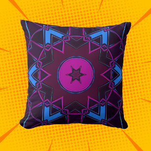 Cartoon Mandala Purple Pink and Blue Throw Pillow