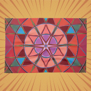 Cartoon Mandala Red Pink and Blue Kitchen Towel
