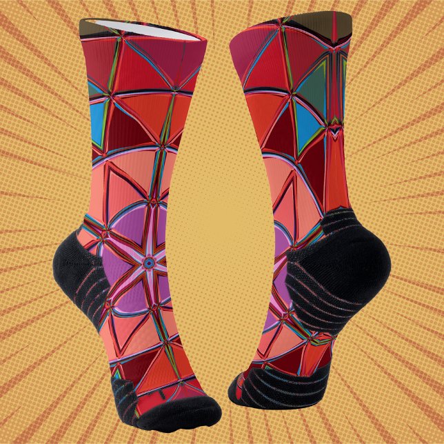 Cartoon Mandala Red Pink and Blue Socks (Creator Uploaded)