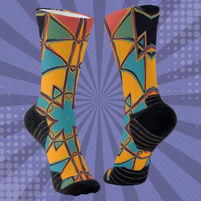 Cartoon Mandala Yellow Blue and Orange Socks (Creator Uploaded)