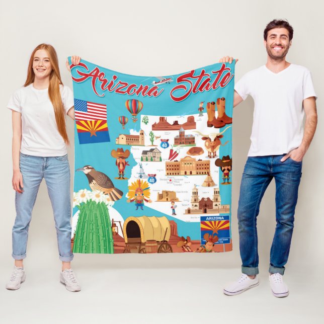 Cartoon Map of Arizona Fleece Blanket (In Situ)