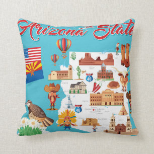 Cartoon Map of Arizona Throw Pillow