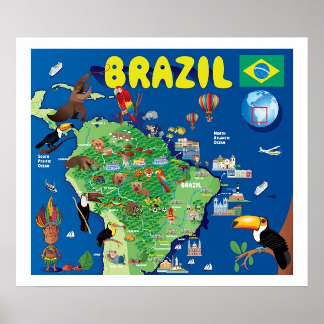 Cartoon Map of Brazil Poster (Front)
