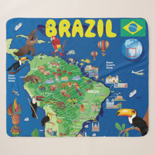Cartoon Map of Brazil Sherpa Blanket