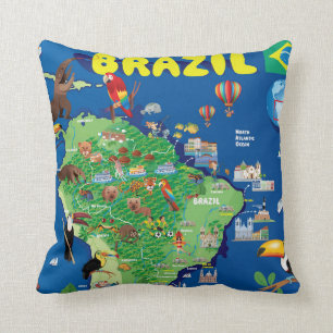 Cartoon Map of Brazil Throw Pillow