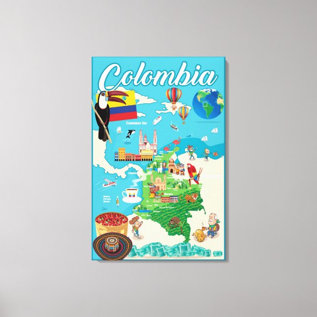 Cartoon Map of Colombia Canvas Print (Front)