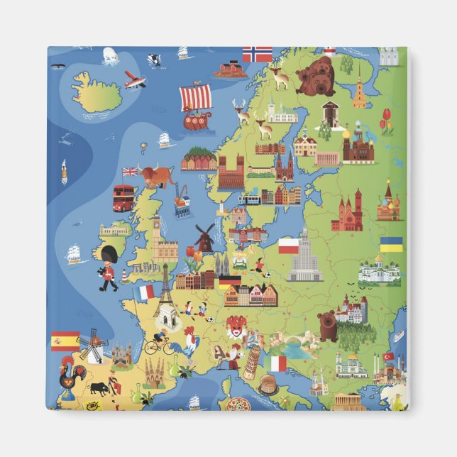 Cartoon Map of Europe Magnet (Front)