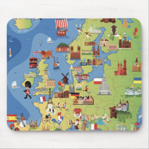 Cartoon Map of Europe Mouse Pad