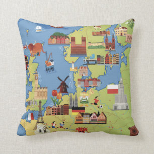 Cartoon Map of Europe Throw Pillow
