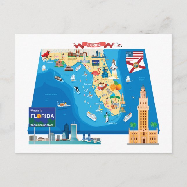 Cartoon Map of Florida Postcard (Front)