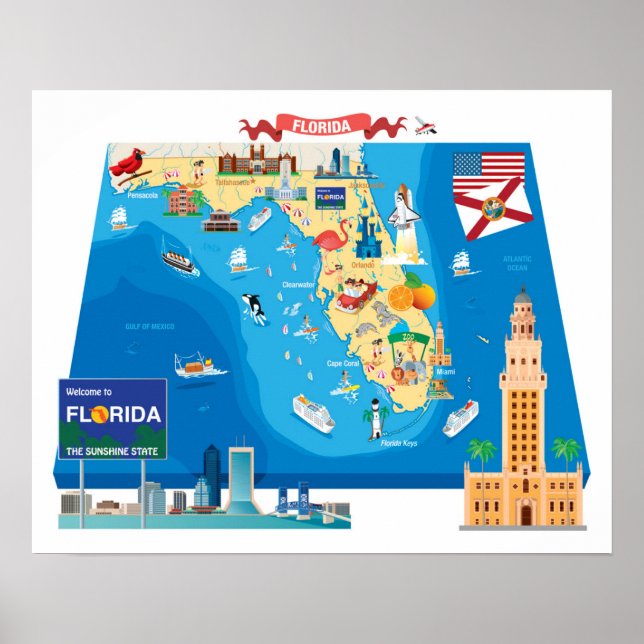 Cartoon Map of Florida Poster (Front)