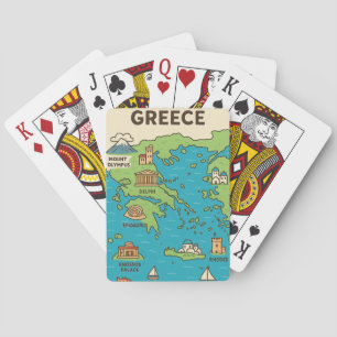 Cartoon Map of Greece – Illustrated Landmarks  Playing Cards