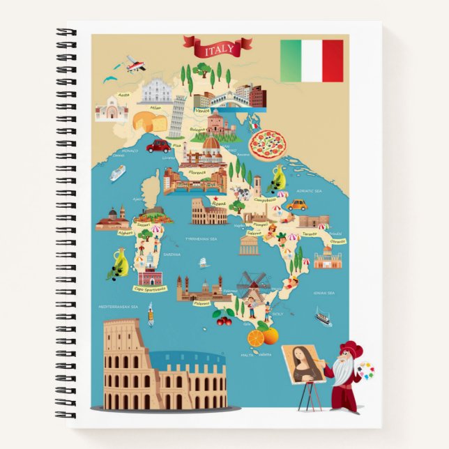 Cartoon Map of Italy Notebook (Front)