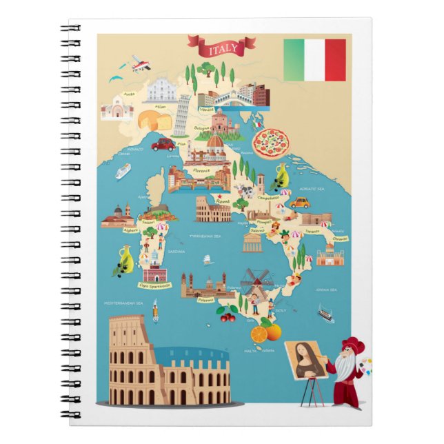 Cartoon Map of Italy Notebook (Front)