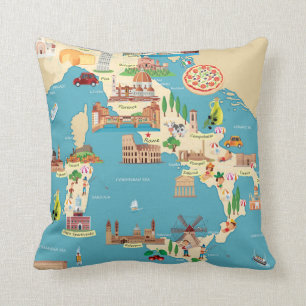Cartoon Map of Italy Throw Pillow