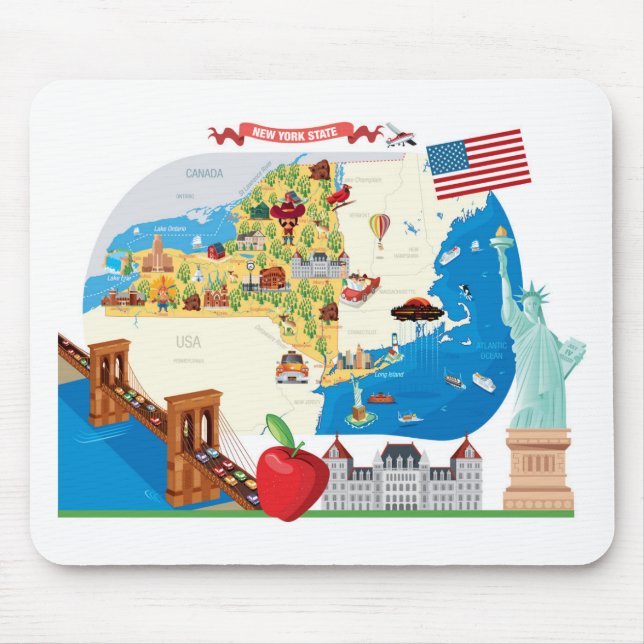 Cartoon Map of New York State Mouse Pad (Front)