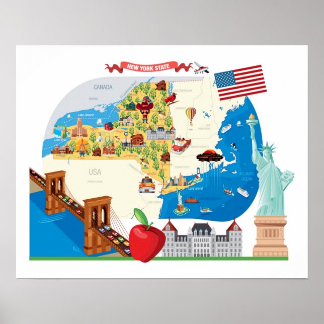 Cartoon Map of New York State Poster (Front)