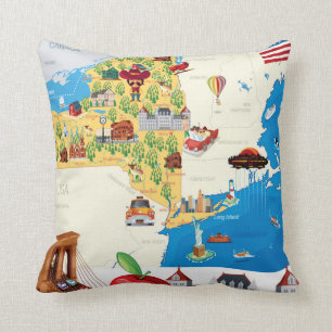 Cartoon Map of New York State Throw Pillow