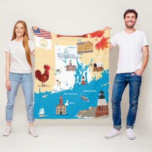Cartoon Map of Rhode Island Fleece Blanket