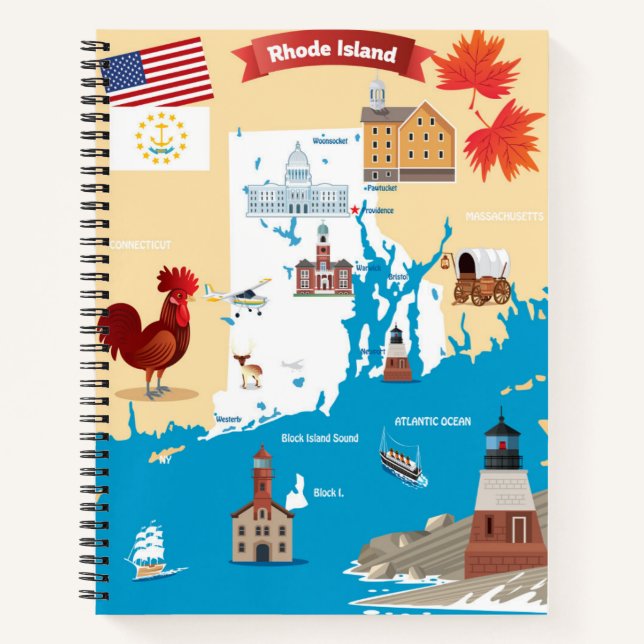 Cartoon Map of Rhode Island Notebook (Front)