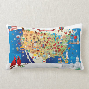 Cartoon Map of USA Lumbar Pillow