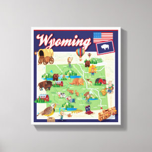 Cartoon Map of Wyoming Canvas Print