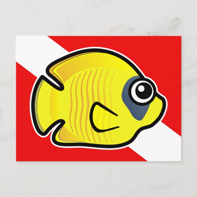 Cartoon Masked Butterflyfish Dive Flag Postcard (Front)